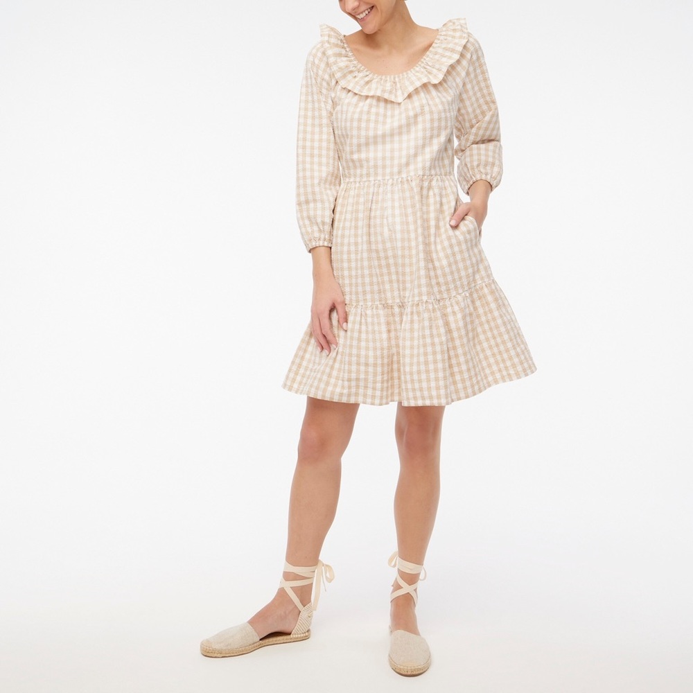 J Crew Seersucker Gingham Mini Dress 12 NWT